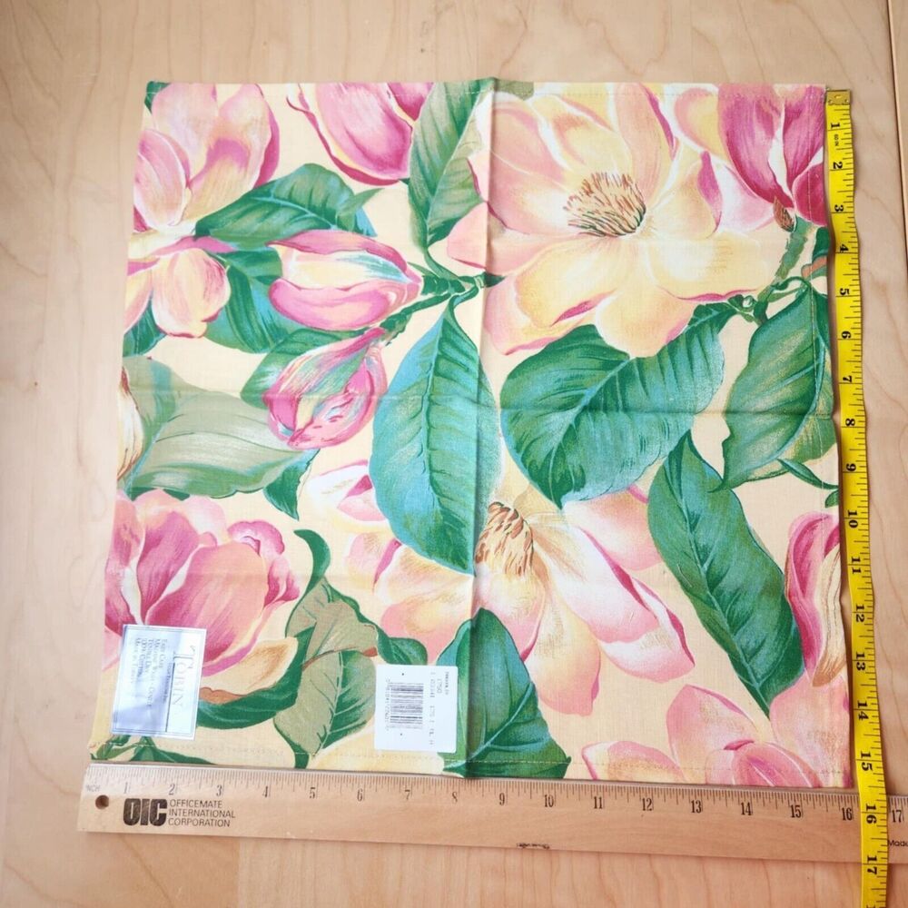 Tobin Set of Ten (10) Magnolia Cloth Napkins 100% Cotton 16" x 16" Yellow Pink - Picture 3 of 8